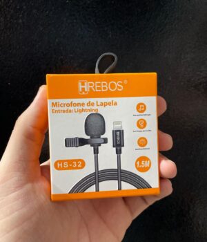 MICROFONE DE LAPELA COM FIO HREBOS HS-32 LIGHTNING PARA IPHONE