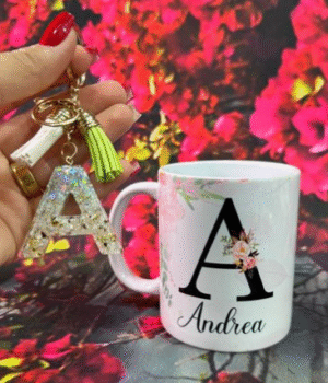 KIT CANECA E CHAVEIRO - ESCOLHA A LETRA INICIAL