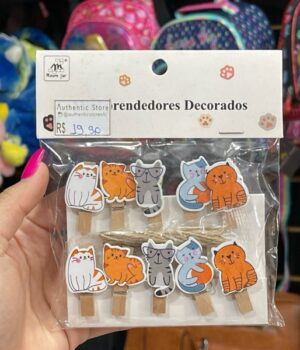 MINI PRENDEDORES DECORADOS GATO 10 UNIDADES
