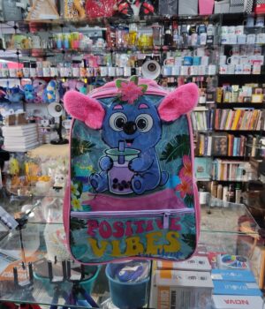 MOCHILA AZUL COM ROSA POSITIVE VIBES