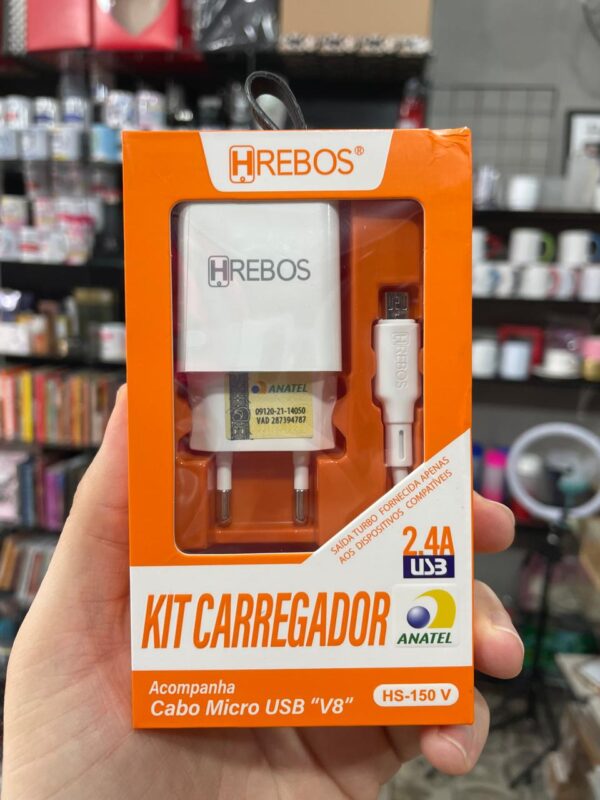 CARREGADOR COMPLETO V8 ENTRADA USB HS-150 V BRANCO