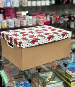 REF:4507 CAIXA PARDA COM TAMPA FLORAL VERM. GG 42x31,5x19,5CM