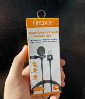 MICROFONE DE LAPELA COM FIO USB HREBOS HS-29