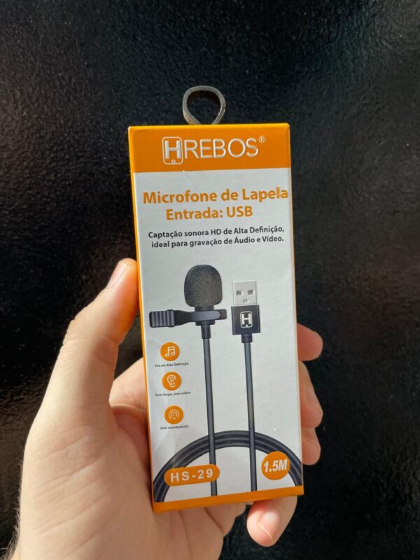 MICROFONE DE LAPELA COM FIO USB HREBOS HS-29