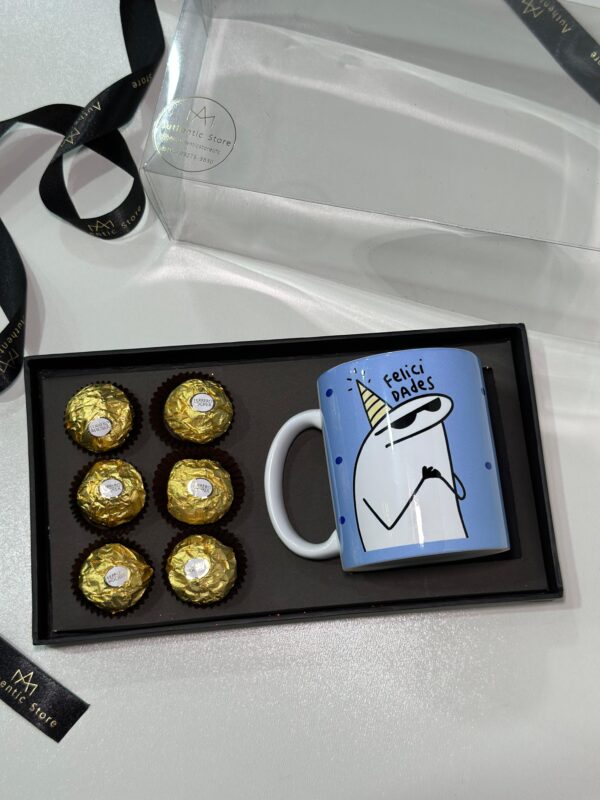 CESTA CANECA DE PORCELANA COM 6 FERREROS FELICIDADES