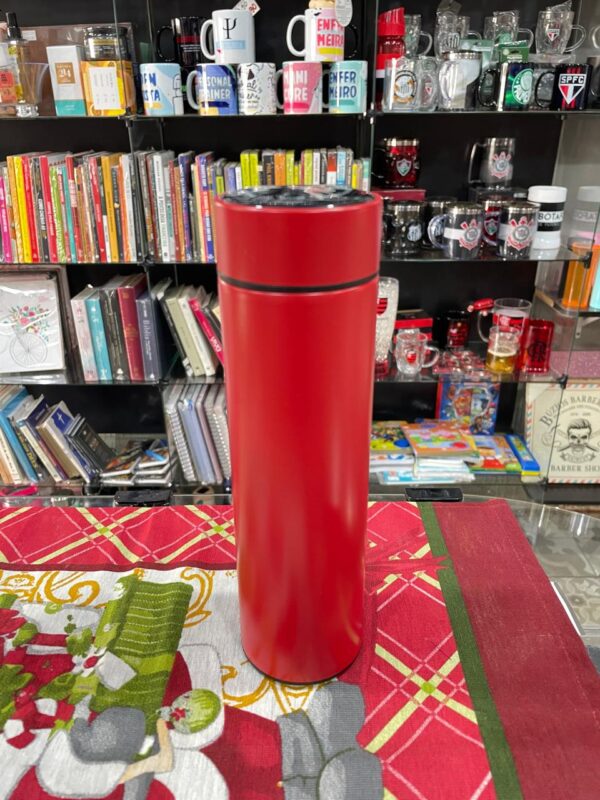 GARRAFA TÉRMICA VERMELHA COM INFUSOR E TERMÔMETRO DIGITAL 800ML
