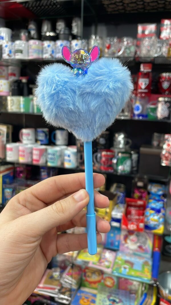 CANETA STITCH COM POMPOM CORAÇÃO AZUL