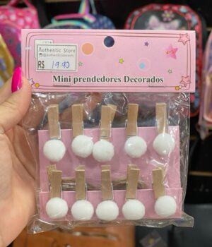 MINI PRENDEDORES DECORADOS POMPOM BRANCO 10 UNIDADES