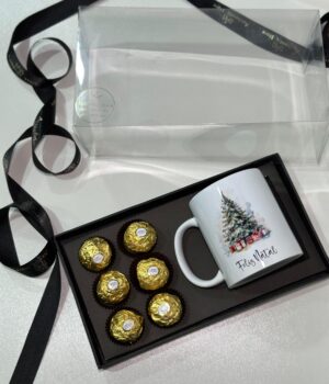 CESTA CANECA DE PORCELANA COM 6 FERREROS NATAL