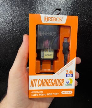 CARREGADOR COMPLETO V8 ENTRADA USB HS-150 V PRETO