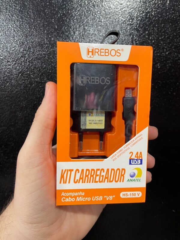 CARREGADOR COMPLETO V8 ENTRADA USB HS-150 V PRETO