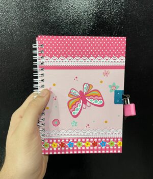 DIÁRIO FEMININO ROSA BORBOLETA COM CADEADO 48 FOLHAS
