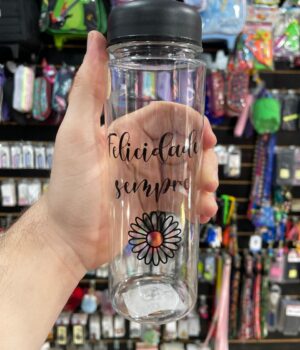 GARRAFA PLÁSTICO PRETA FELICIDADE SEMPRE 500ML