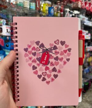 BLOCO DE NOTAS ROSA BEBÊ COM CANETA TE AMO 70 FOLHAS