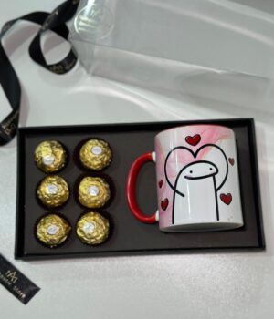 CESTA CANECA DE PORCELANA COM 6 FERREROS FLORK ANIVERSÁRIO