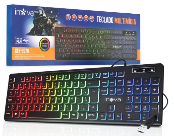 TECLADO COM FIO GAMER RGB INOVA KEY-9970