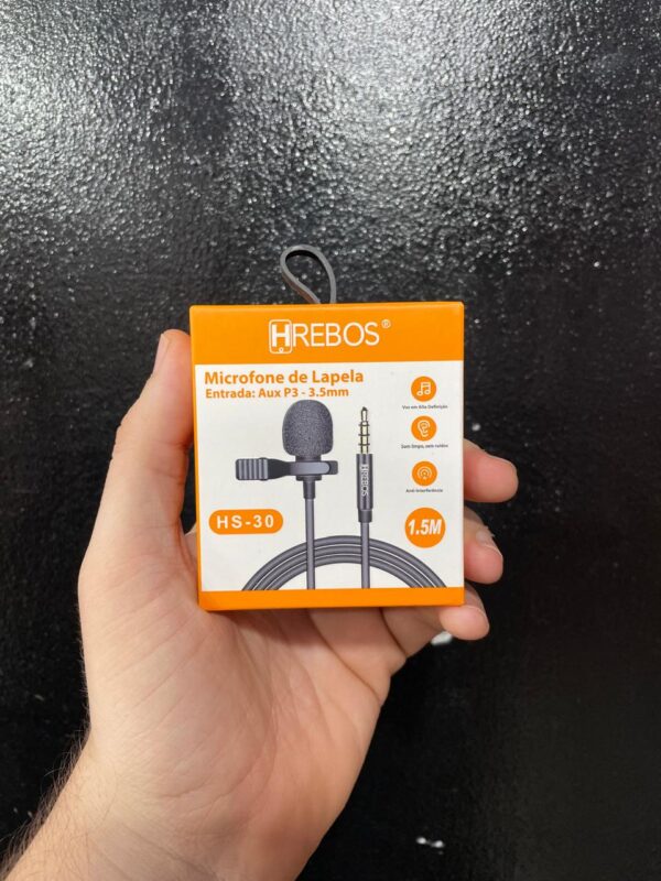 MICROFONE DE LAPELA COM FIO P2 / P3 HREBOS HS-30