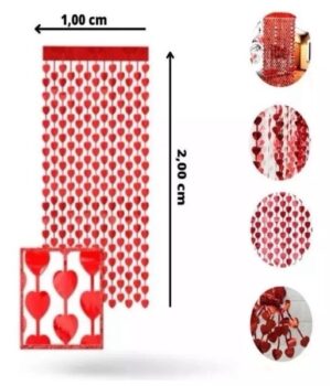 CORTINA METALIZADA CORAÇÃO VERMELHO PARA DECORAÇÃO OU SURPRESA ROMÂNTICA
