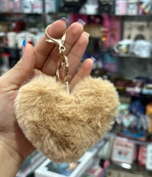 CHAVEIRO POMPOM BEGE CORAÇÃO
