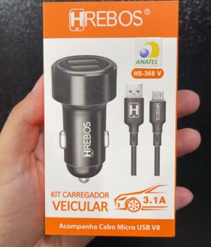 CARREGADOR VEICULAR V8 HREBOS HS-368 V