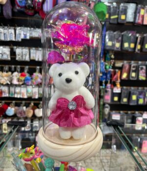 LUMINÁRIA COM URSINHO DE PELÚCIA ROSA ESCURO