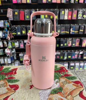 GARRAFA TÉRMICA ROSA COM TAMPA RETRÁTIL E ALÇA 1300ML
