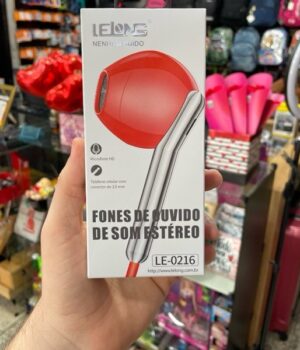 FONE DE OUVIDO COM FIO VERMELHO LE-0216