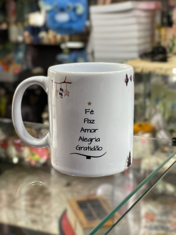 CANECA FÉ, PAZ, AMOR, ALEGRIA, GRATIDÃO, FELIZ NATAL