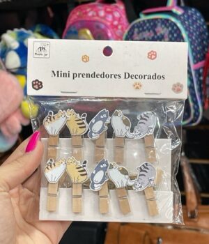 MINI PRENDEDORES DECORADOS GATO 10 UNIDADES