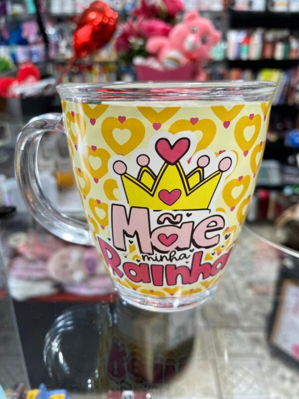 CANECA DE VIDRO MÃE MINHA RAINHA