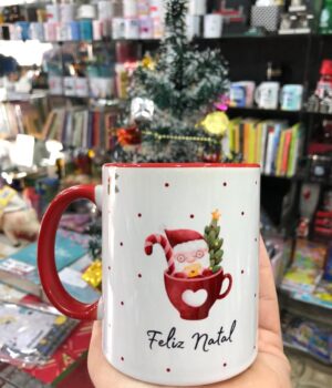 CANECA ALÇA E INTERIOR VERMELHO FELIZ NATAL PAPAI NOEL