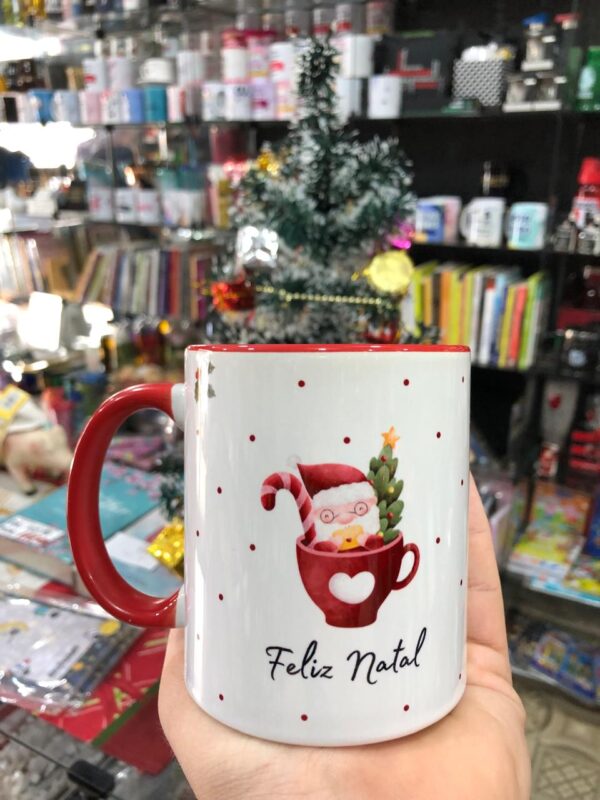 CANECA ALÇA E INTERIOR VERMELHO FELIZ NATAL PAPAI NOEL