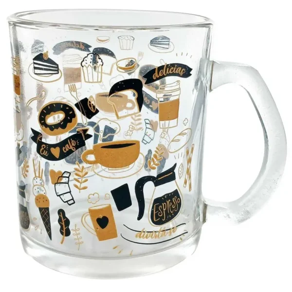 CANECA DE VIDRO EU AMO CAFÉ