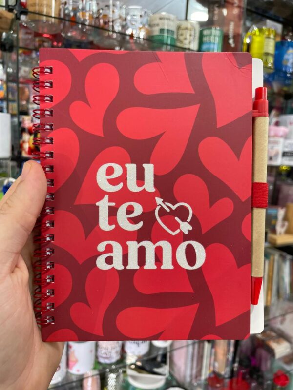 BLOCO DE NOTAS VERMELHO EU TE AMO COM CANETA 70 FOLHAS