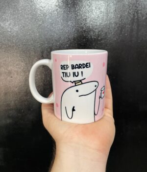 CANECA DE PORCELANA BRANCA FELIZ ANIVERSÁRIO ROSA FLORK