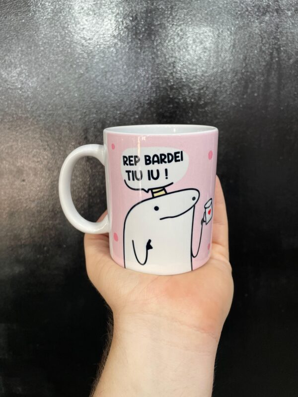 CANECA DE PORCELANA BRANCA FELIZ ANIVERSÁRIO ROSA FLORK