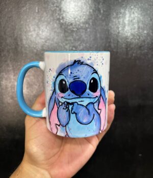 CANECA DE PORCELANA ALÇA E INTERIOR STITCH OHANA