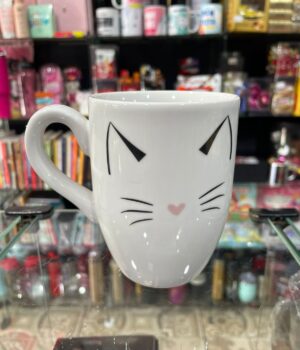 CANECA PORCELANA BRANCA GATO