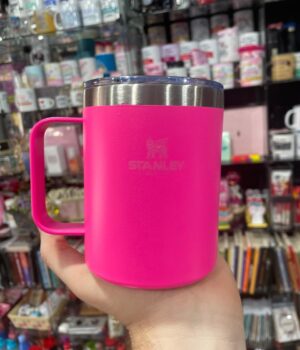 CANECA TÉRMICA COM ALÇA ROSA E TAMPA 360ML