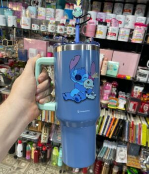 COPO COM CANUDO 1,2L AZUL STITCH COM PINGENTE