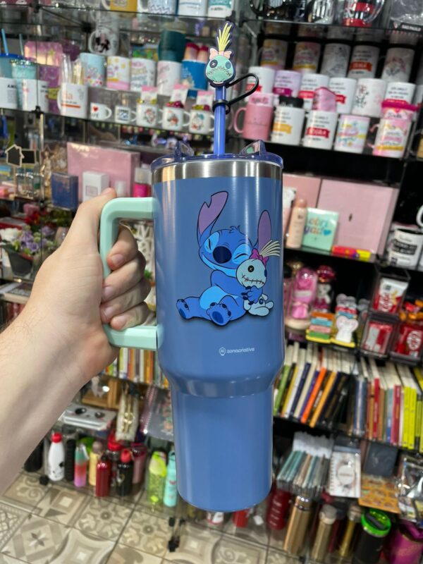 COPO COM CANUDO 1,2L AZUL STITCH COM PINGENTE