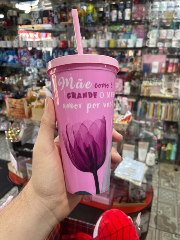 COPO COM CANUDO ROSA MÃE COMO É GRANDE O MEU AMOR POR VOCÊ 600ML