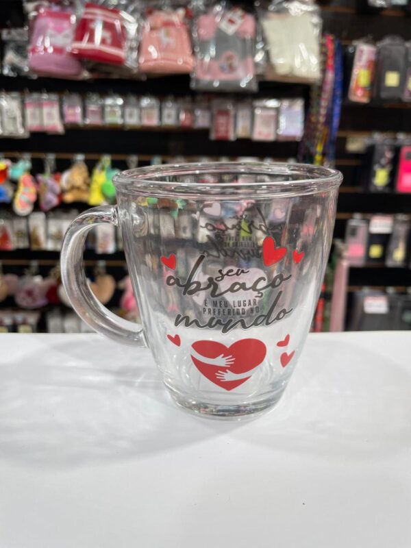 CANECA DE VIDRO SEU ABRAÇO É MEU LUGAR PREFERIDO NO MUNDO