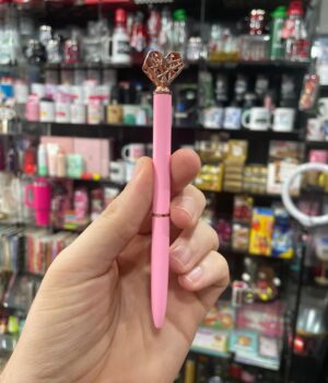 CANETA ROSA COROA CORAÇÃO DOURADO
