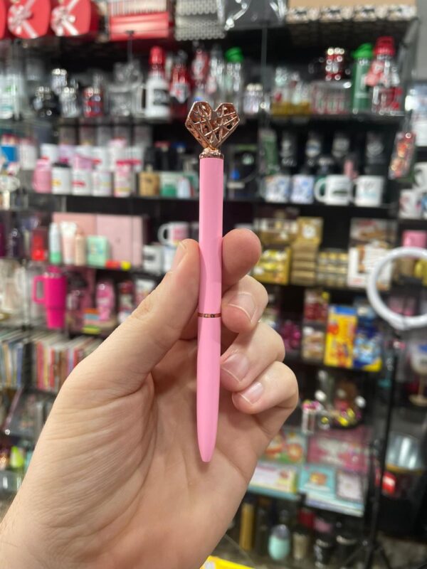 CANETA ROSA COROA CORAÇÃO DOURADO