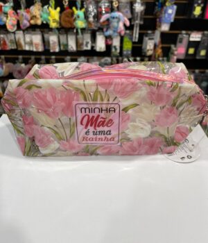 ESTOJO COM FLORES BRANCAS E ROSAS MINHA MÃE É UMA RAINHA!