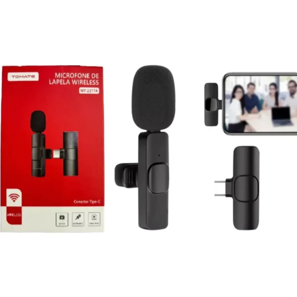 MICROFONE DE LAPELA SEM FIO TIPO C TOMATE MT-2217