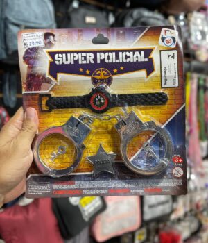 KIT SUPER POLICIAL ALGEMAS RELÓGIO E DISTINTIVO