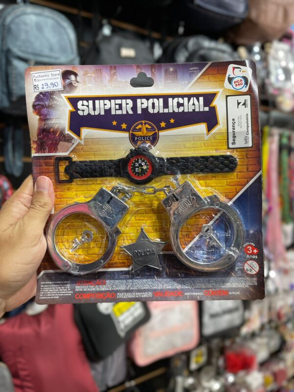 KIT SUPER POLICIAL ALGEMAS RELÓGIO E DISTINTIVO