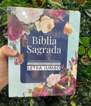 BÍBLIA ARC AZUL FLORES HARPA AVIVADA E CORINHOS CAPA DURA LETRA JUMBO